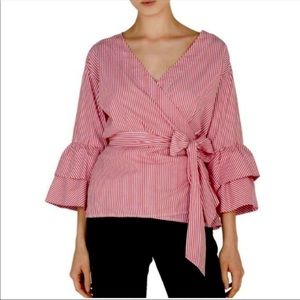 Beach Lunch Lounge wrap striped top Med tie blouse shirt